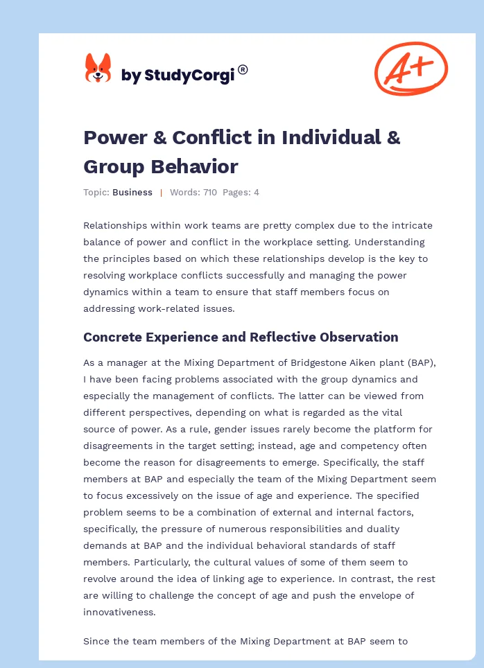Power & Conflict in Individual & Group Behavior. Page 1