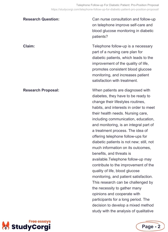 Telephone Follow-up For Diabetic Patient: Pro-Position Proposal. Page 2