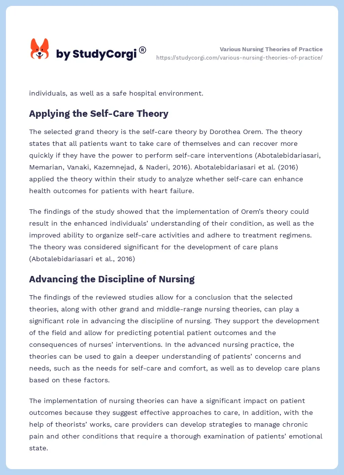 Various Nursing Theories of Practice. Page 2