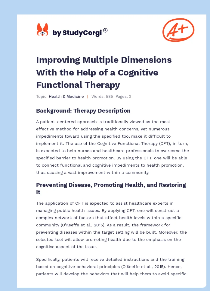 Improving Multiple Dimensions With the Help of a Cognitive Functional Therapy. Page 1