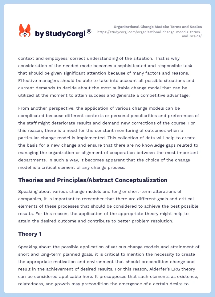 Organizational Change Models: Terms and Scales. Page 2