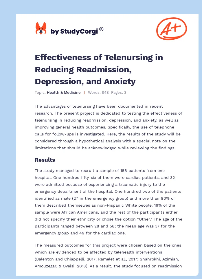 Effectiveness of Telenursing in Reducing Readmission, Depression, and Anxiety. Page 1