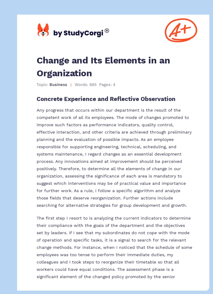 Change and Its Elements in an Organization. Page 1