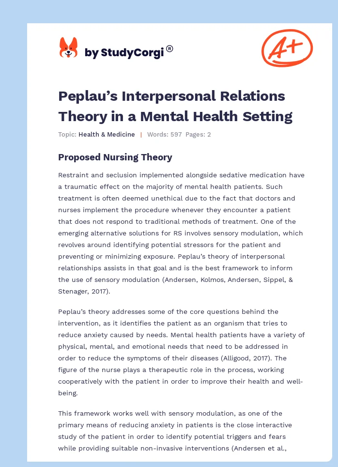 Peplau’s Interpersonal Relations Theory in a Mental Health Setting. Page 1