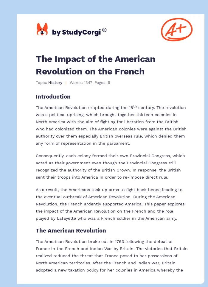 The Impact of the American Revolution on the French. Page 1