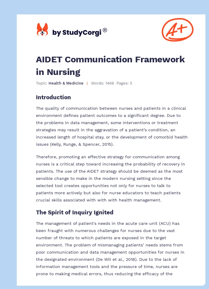 AIDET Communication Framework in Nursing. Page 1