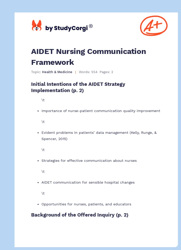 AIDET Nursing Communication Framework. Page 1