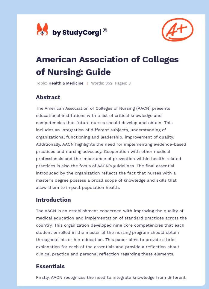 American Association of Colleges of Nursing: Guide. Page 1