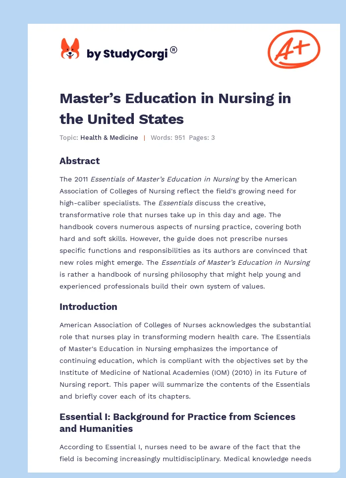 Master’s Education in Nursing in the United States. Page 1