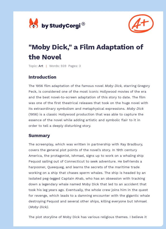 "Moby Dick," a Film Adaptation of the Novel. Page 1