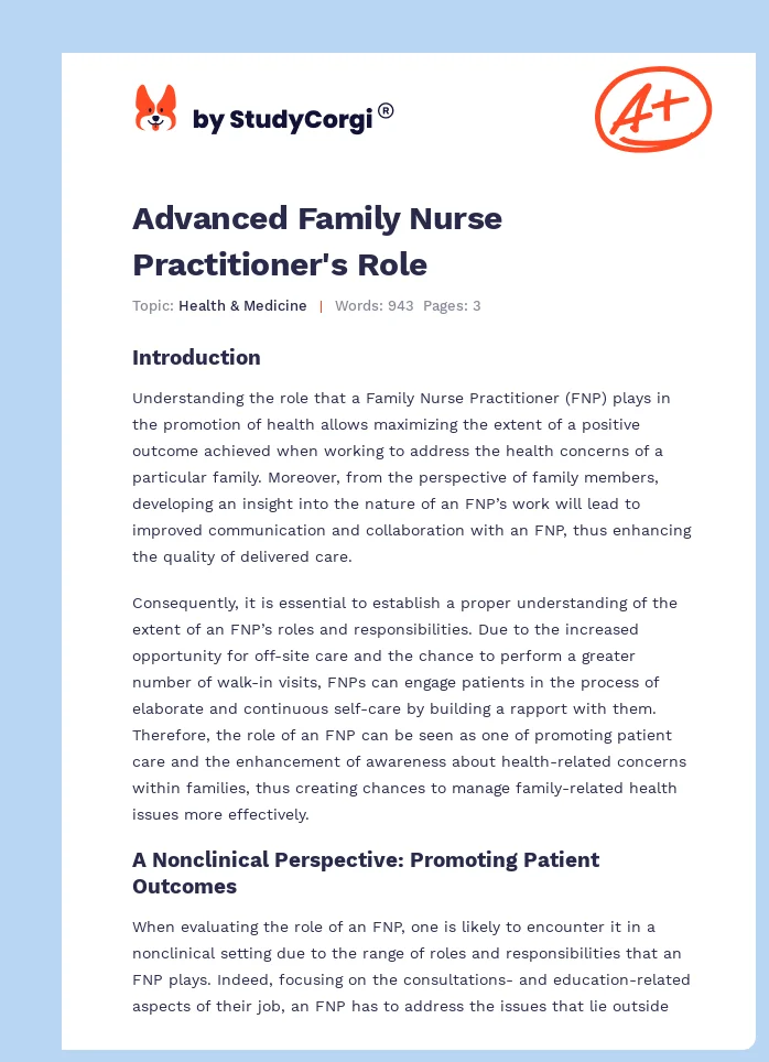 Advanced Family Nurse Practitioner's Role. Page 1