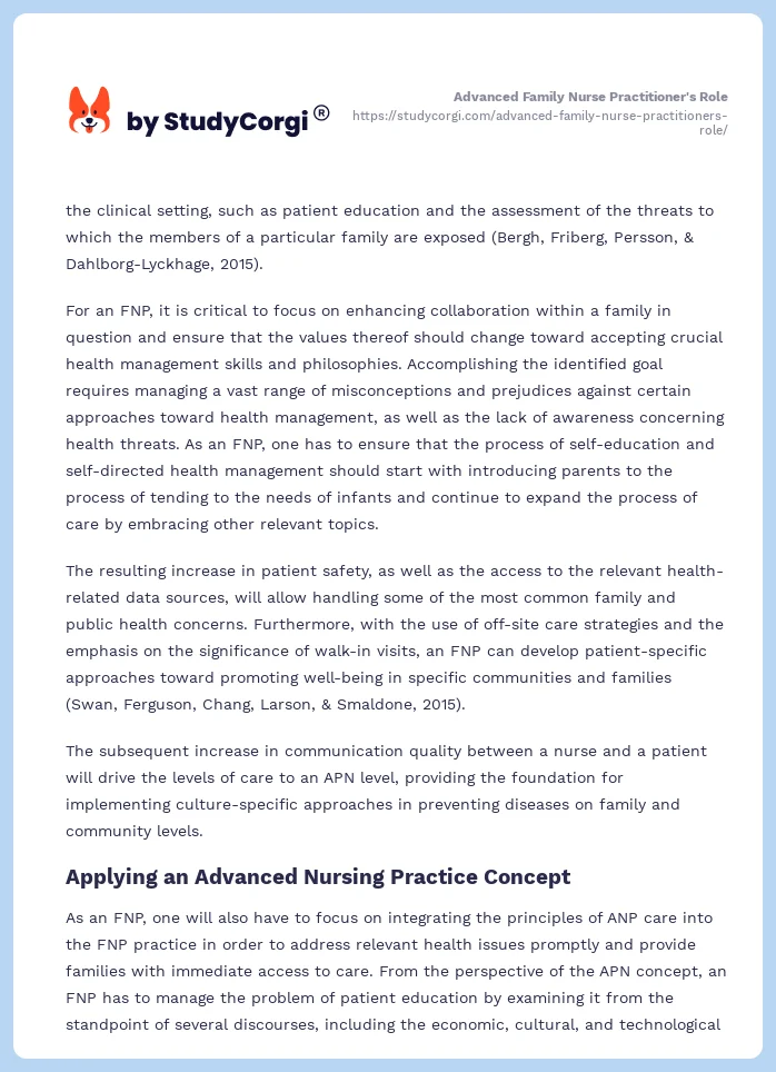 Advanced Family Nurse Practitioner's Role. Page 2