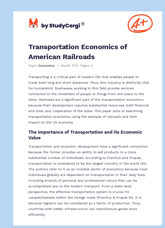 Transportation Economics of American Railroads. Page 1
