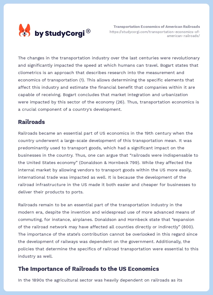 Transportation Economics of American Railroads. Page 2