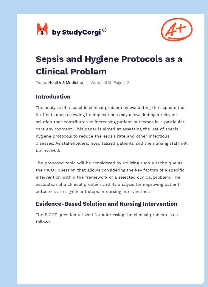 Sepsis and Hygiene Protocols as a Clinical Problem. Page 1