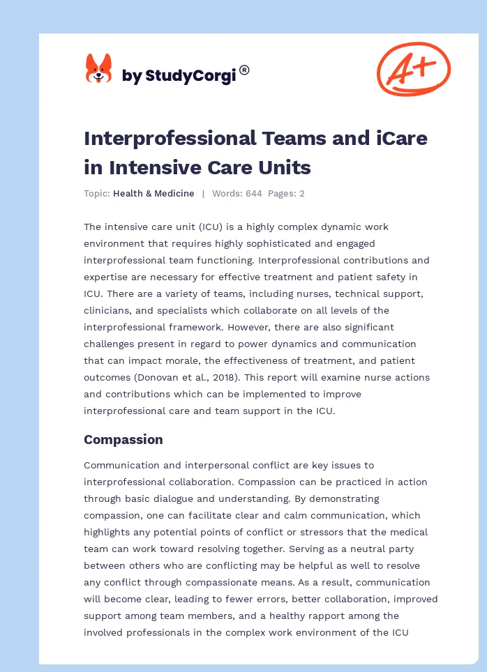 Interprofessional Teams and iCare in Intensive Care Units. Page 1