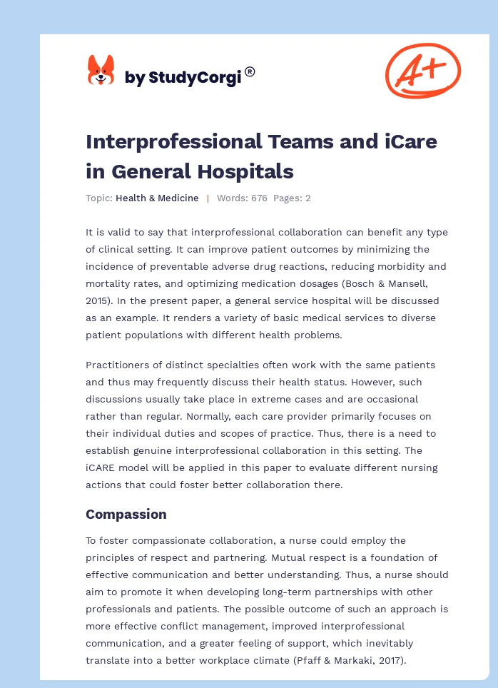Interprofessional Teams and iCare in General Hospitals. Page 1
