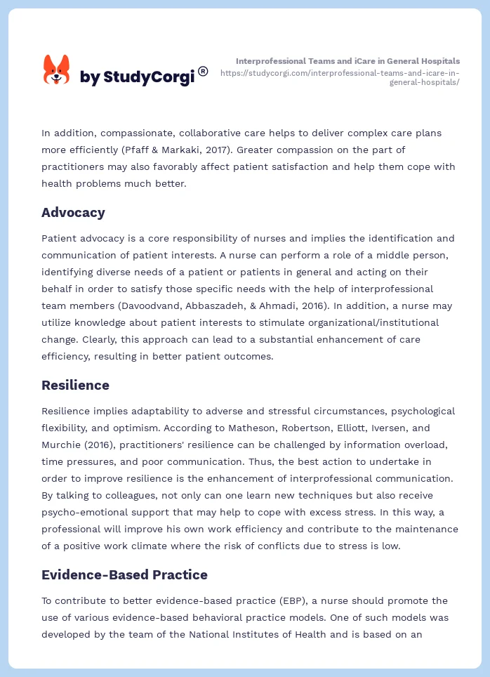 Interprofessional Teams and iCare in General Hospitals. Page 2