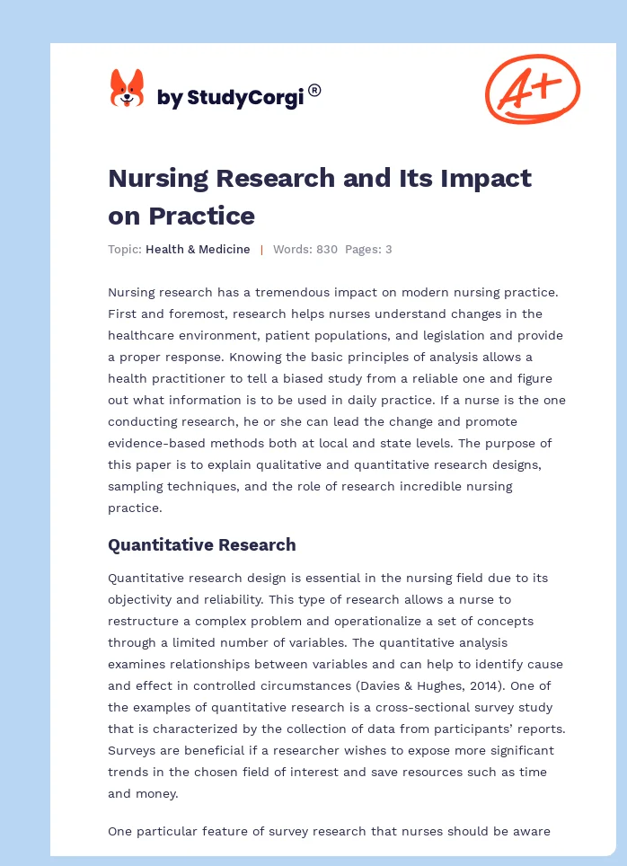 Nursing Research and Its Impact on Practice. Page 1