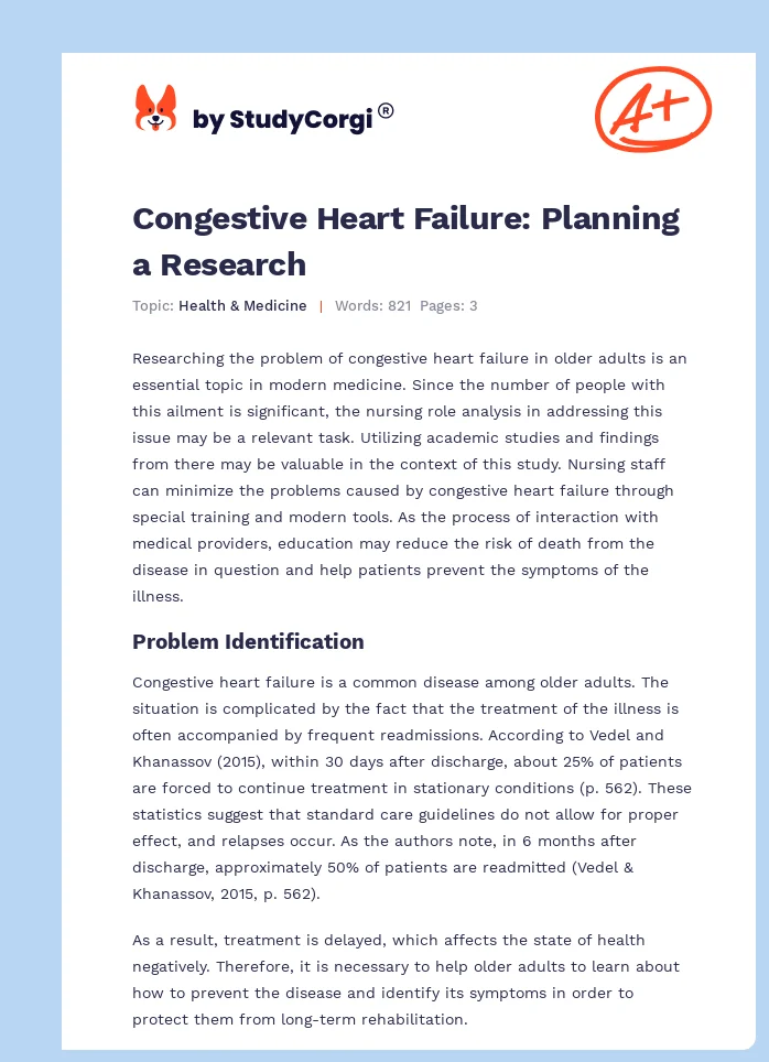 Congestive Heart Failure: Planning a Research. Page 1