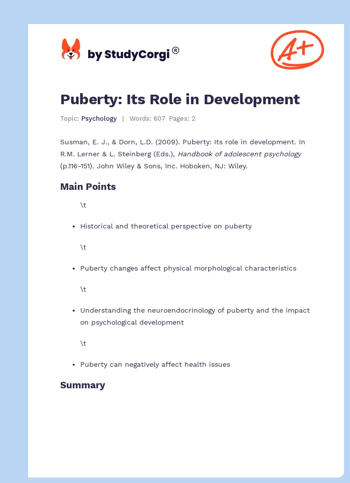 Puberty: Its Role in Development. Page 1