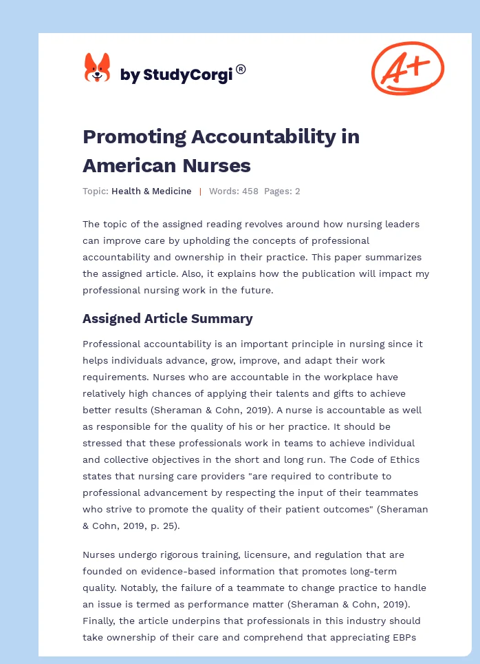 Promoting Accountability in American Nurses. Page 1