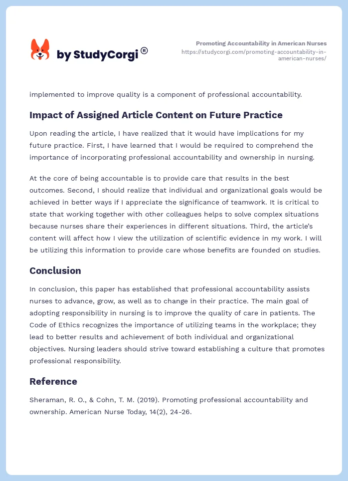 Promoting Accountability in American Nurses. Page 2