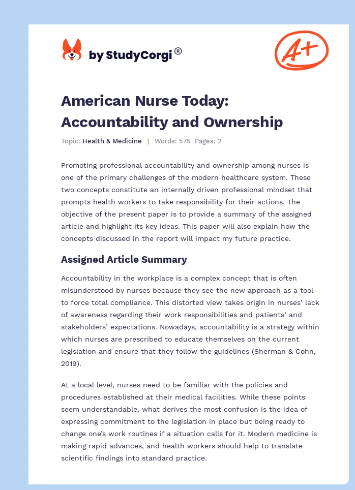 American Nurse Today: Accountability and Ownership. Page 1