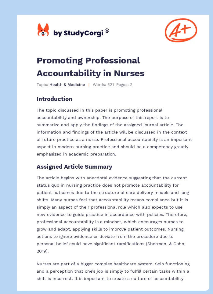 Promoting Professional Accountability in Nurses. Page 1