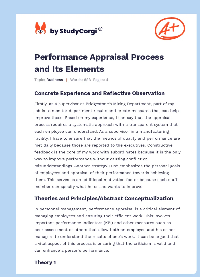 Performance Appraisal Process and Its Elements. Page 1