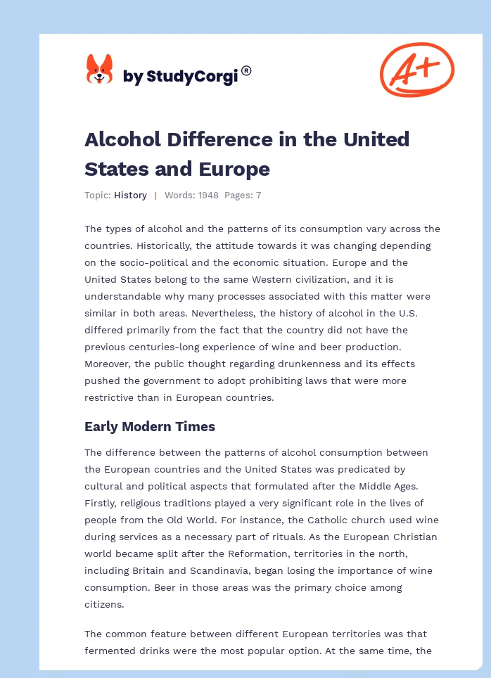 Alcohol Difference in the United States and Europe. Page 1
