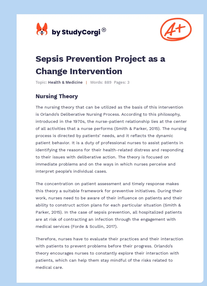 Sepsis Prevention Project as a Change Intervention. Page 1