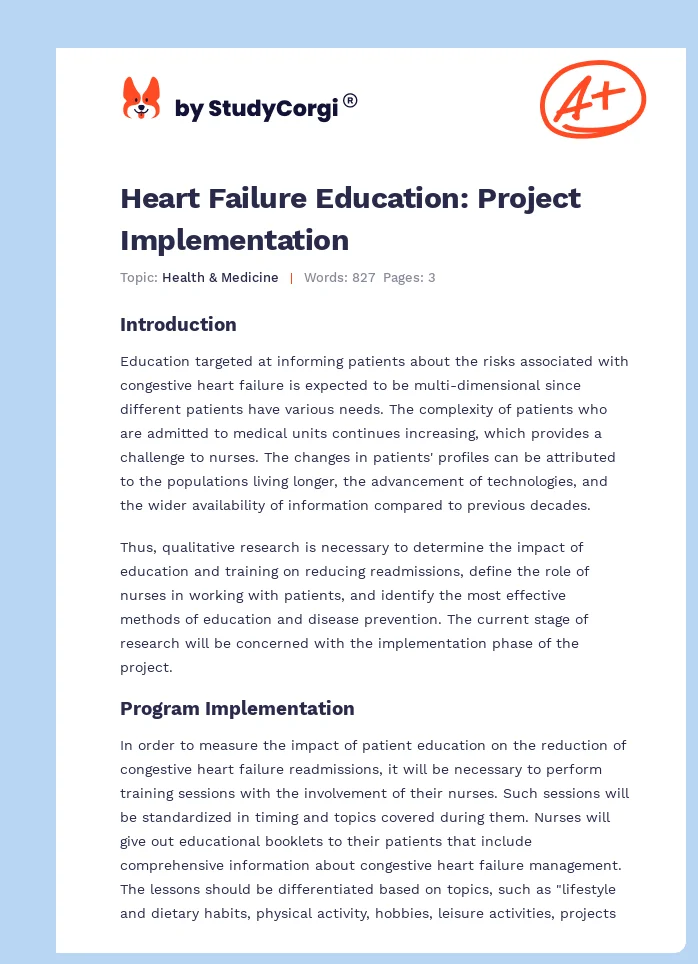Heart Failure Education: Project Implementation. Page 1