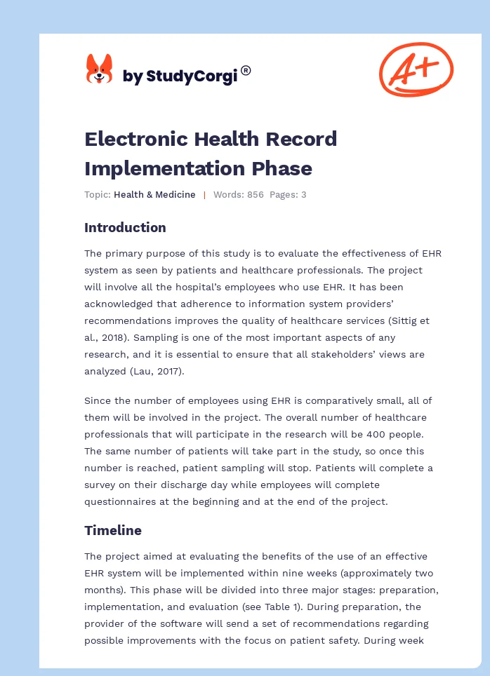Electronic Health Record Implementation Phase. Page 1