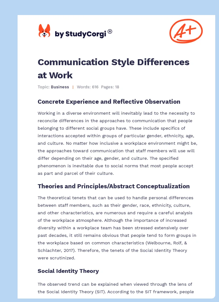 Communication Style Differences at Work. Page 1