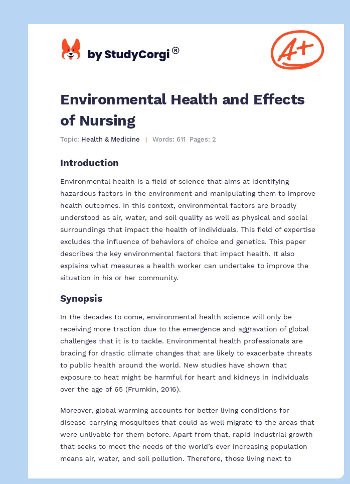 Environmental Health and Effects of Nursing. Page 1