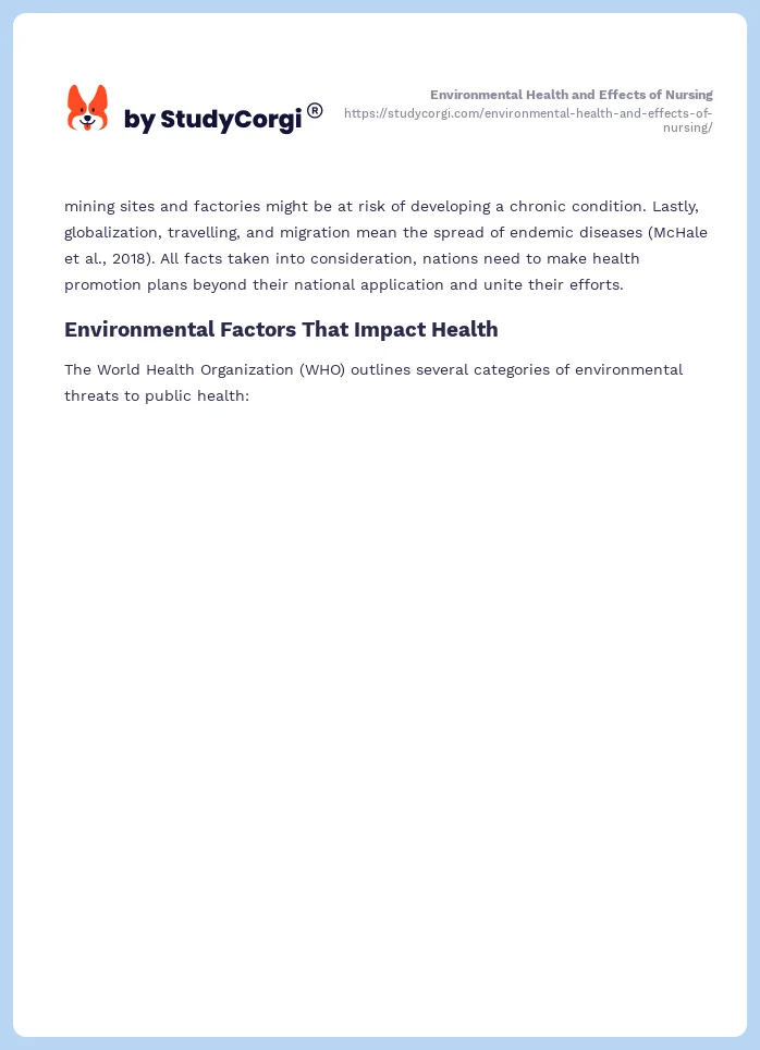 Environmental Health and Effects of Nursing. Page 2