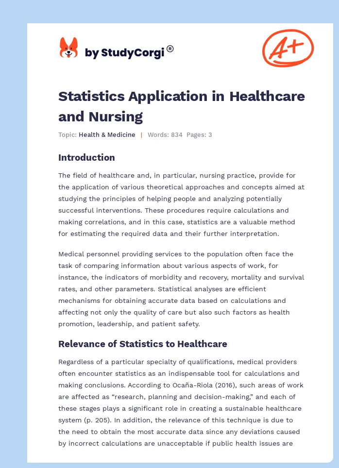 Statistics Application in Healthcare and Nursing. Page 1