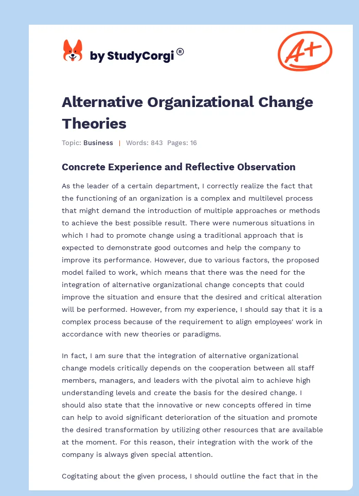 Alternative Organizational Change Theories. Page 1