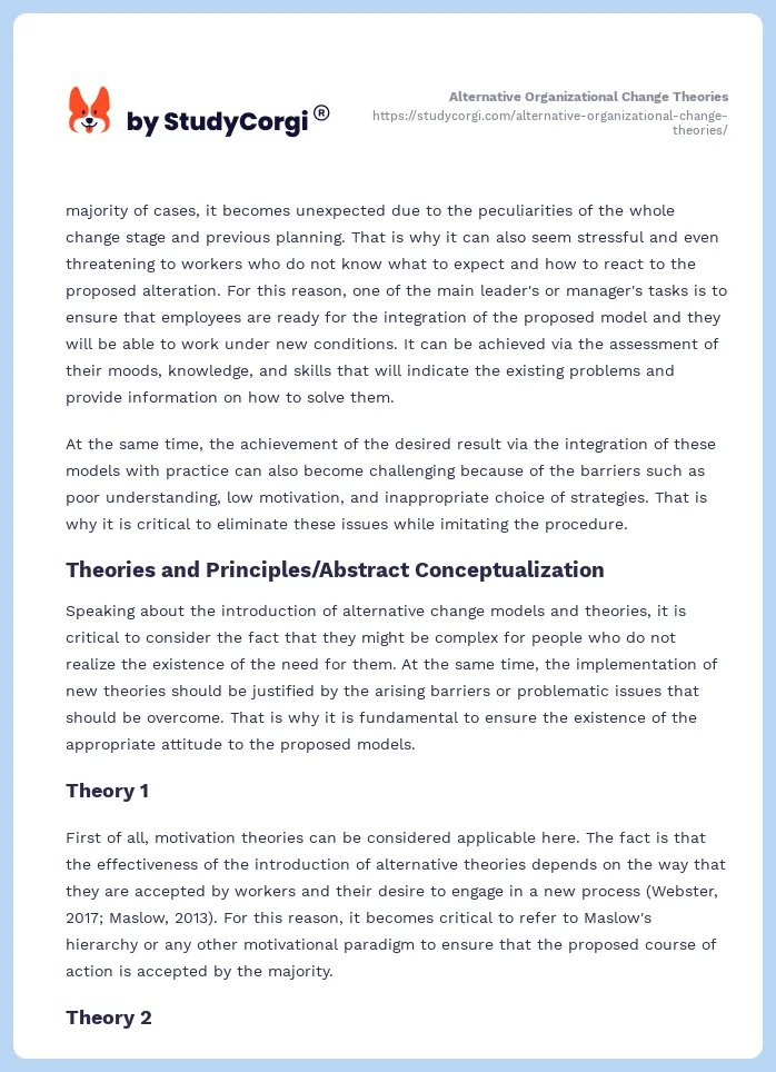 Alternative Organizational Change Theories. Page 2