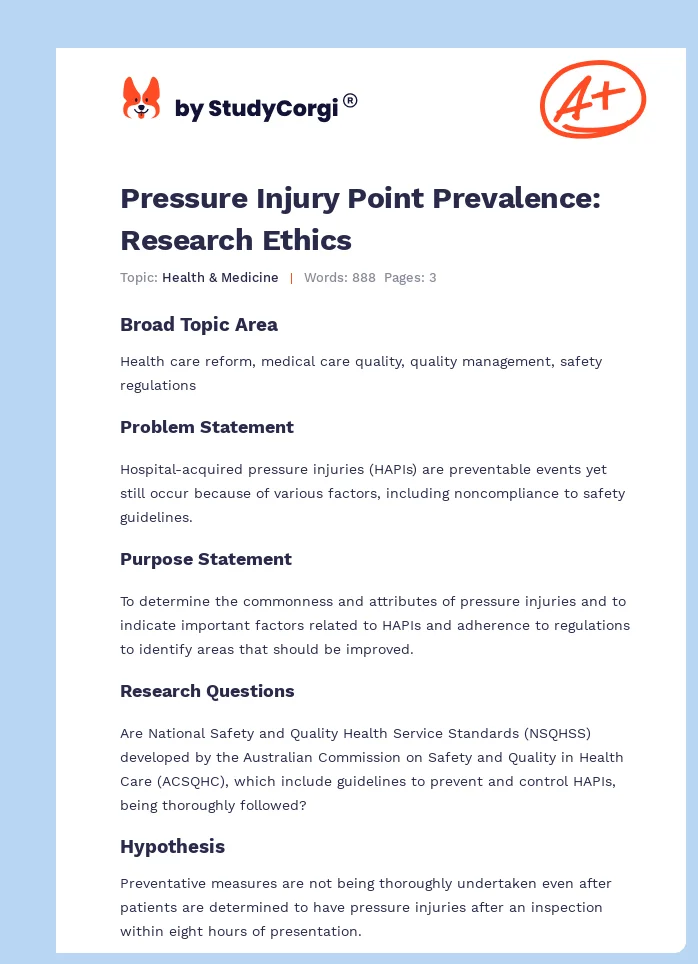 Pressure Injury Point Prevalence: Research Ethics. Page 1
