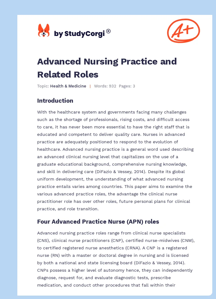 Advanced Nursing Practice and Related Roles. Page 1
