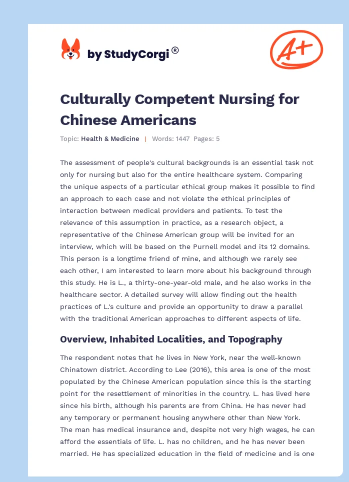 Culturally Competent Nursing for Chinese Americans. Page 1