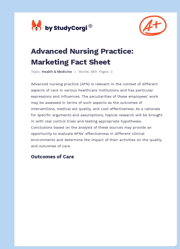Advanced Nursing Practice: Marketing Fact Sheet. Page 1