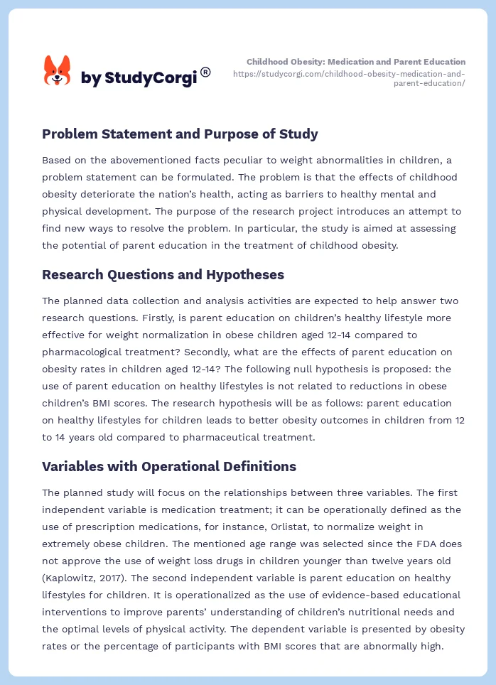Childhood Obesity: Medication and Parent Education. Page 2