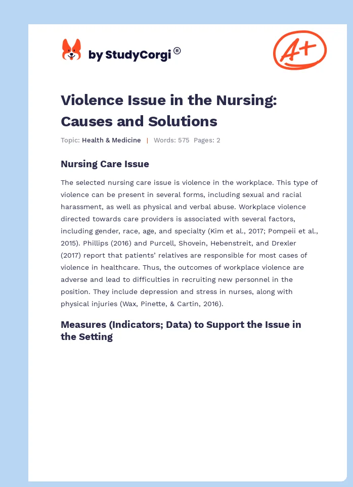 Violence Issue in the Nursing: Causes and Solutions. Page 1