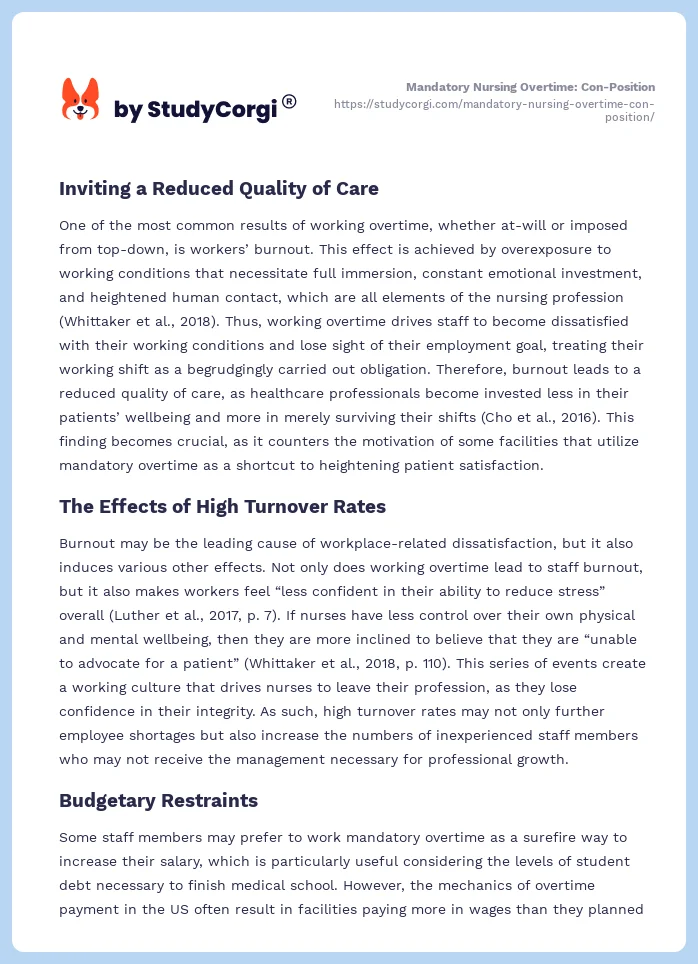 Mandatory Nursing Overtime: Con-Position. Page 2