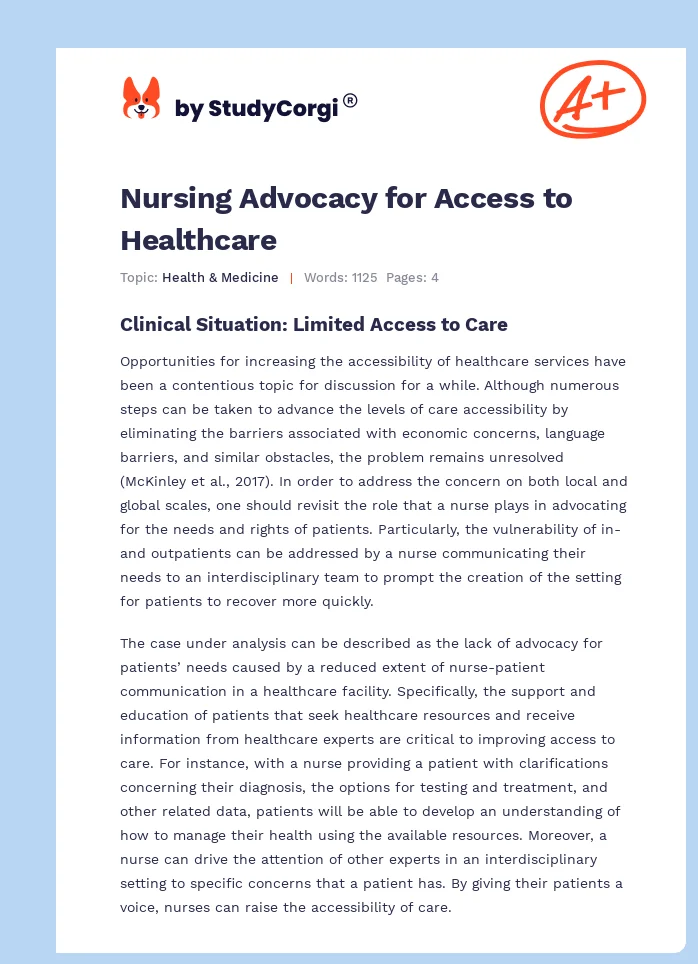 Nursing Advocacy for Access to Healthcare. Page 1