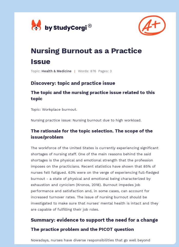 Nursing Burnout as a Practice Issue. Page 1