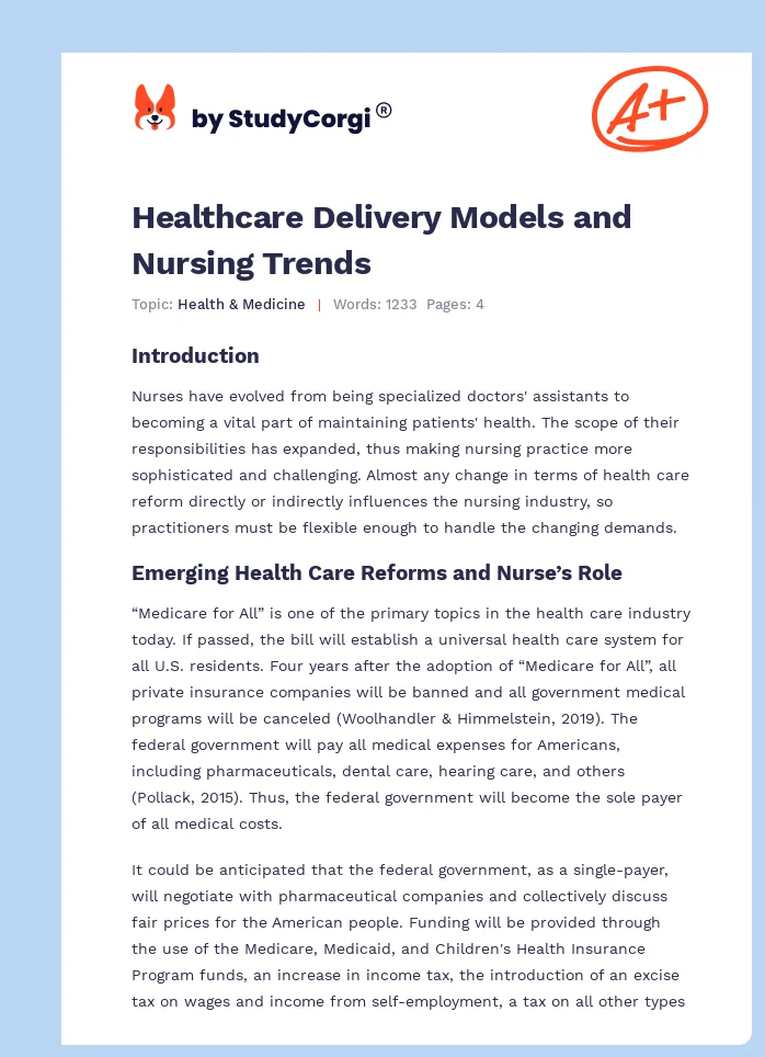 Healthcare Delivery Models and Nursing Trends. Page 1